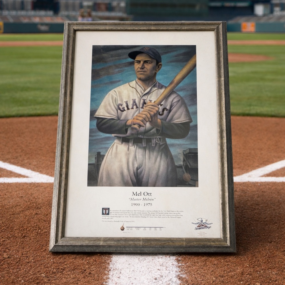 Mel Ott 1900-1975 framed print by illustrator Mike Benny.
